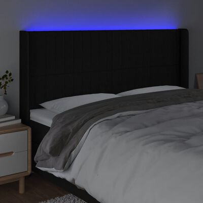 vidaXL Cabeceira de cama c/ luzes LED tecido 203x16x118/128 cm preto