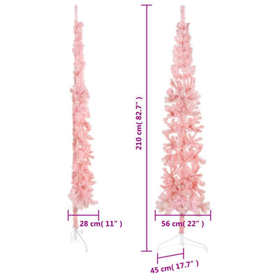 vidaXL Meia árvore de Natal fina com suporte 210 cm rosa