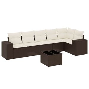 vidaXL 7 pcs conjunto de sof&aacute;s jardim c/ almofad&otilde;es vime PE castanho