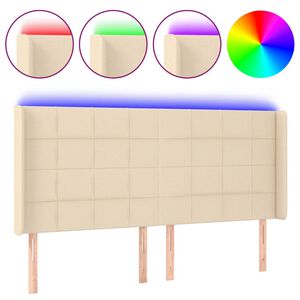 vidaXL Cabeceira cama c/ luzes LED tecido 163x16x118/128 cm cor creme
