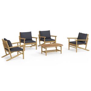 vidaXL 5 pcs conjunto lounge jardim bambu c/ almofad&otilde;es cinza-escuro