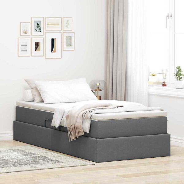 vidaXL Cama com arruma&ccedil;&atilde;o e colch&atilde;o Cinza Escuro 90 x 190 cm Poli&eacute;ster