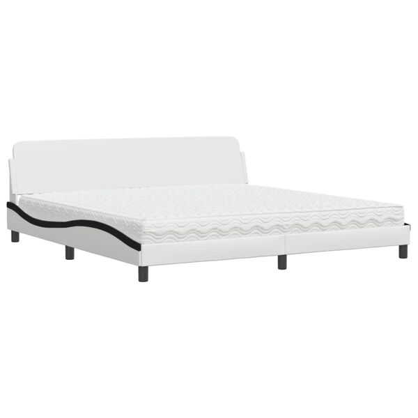 vidaXL Cama com colch&atilde;o Dover 200x200 cm couro artificial preto e branco