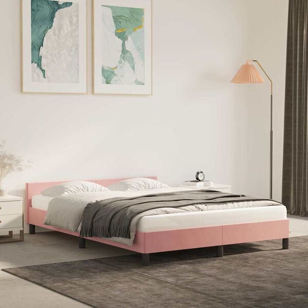vidaXL Estrutura cama c/ cabeceira sem colch&atilde;o 140x190 cm veludo rosa