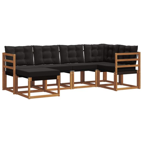 vidaXL Conjunto de Sof&aacute;s para Exterior 6 pcs Natural e Preto