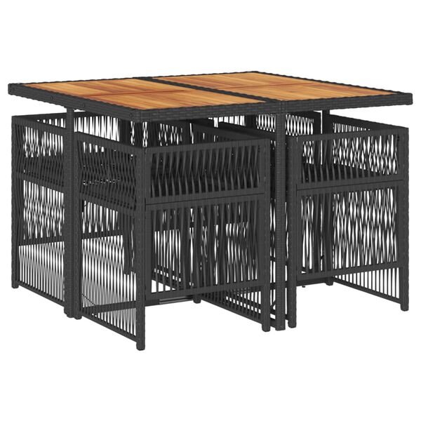 vidaXL 5 pcs conjunto de jantar p/ jardim c/ almofad&otilde;es vime PE preto