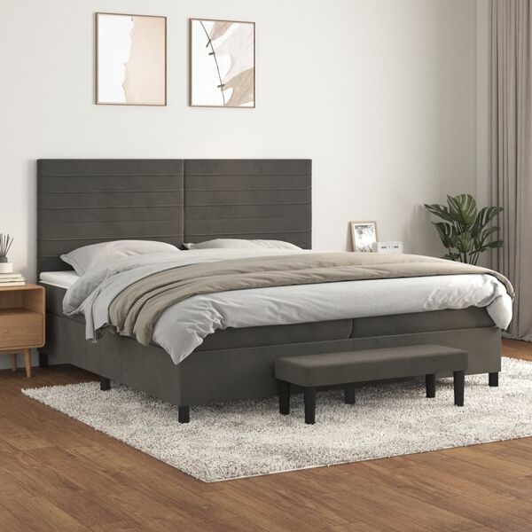 vidaXL Cama com molas/colch&atilde;o 200x200 cm veludo cinzento-escuro