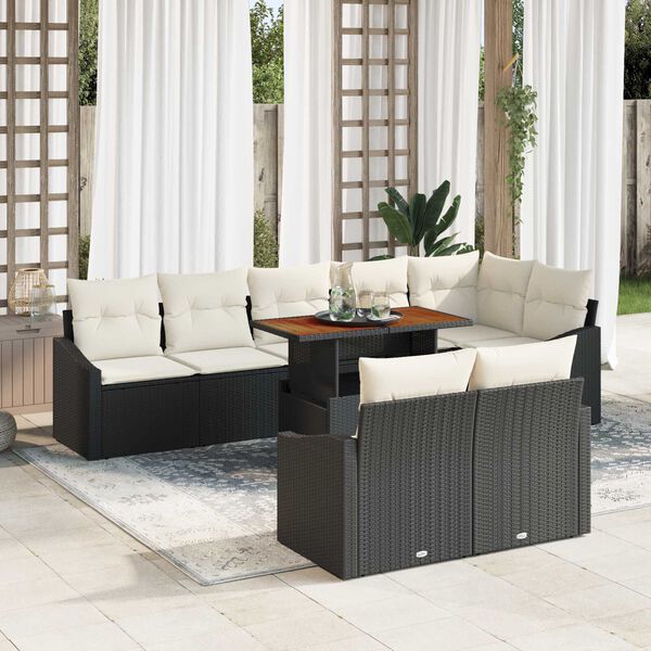 vidaXL Conjunto de Sof&aacute; de Jardim 9 pcs Preto Rattan Sint&eacute;tico