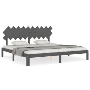 vidaXL Estrutura de cama com cabeceira 200x200 cm madeira maci&ccedil;a cinza