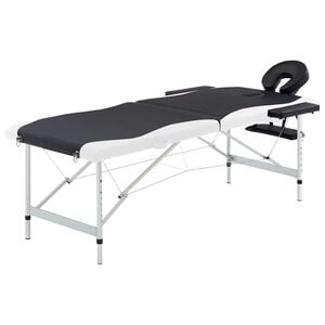 vidaXL Mesa de massagem dobr&aacute;vel 2 zonas alum&iacute;nio preto e branco