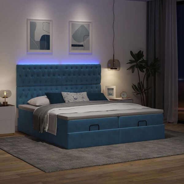 vidaXL Cama otomana com colch&otilde;es/LEDs 200x200 cm veludo azul-escuro