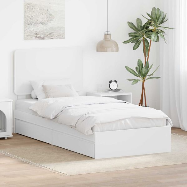 vidaXL Cama com Armazenamento Branco 75 x 190 cm Madeira processada