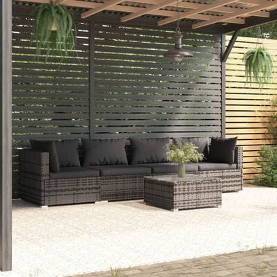 vidaXL 5 pcs conjunto lounge de jardim c/ almofadões vime PE cinzento