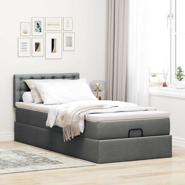 vidaXL Estrutura cama otomana colch&atilde;o 100x200cm tecido cinzento escuro