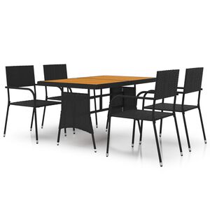 vidaXL 5 pcs Conjunto de jantar p/ exterior vime PE preto