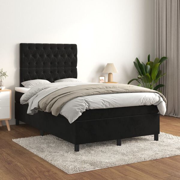 vidaXL Cama boxspring com colch&atilde;o 120x200 cm veludo preto