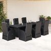 vidaXL 9 pcs conjunto de jantar p/ jardim c/ almofad&otilde;es vime PE preto