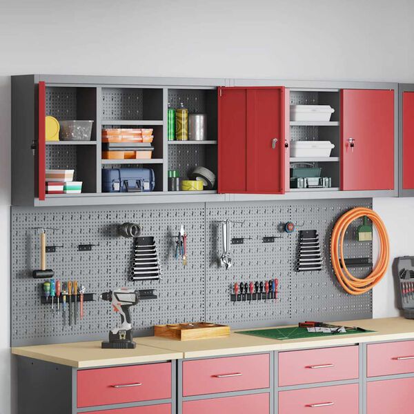 vidaXL Conjunto de Arm&aacute;rio de Ferramentas e Pegboard 4 pcs Vermelho