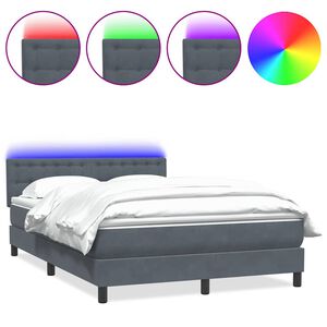 vidaXL Cama box spring c/ colch&atilde;o e LED 140x220 cm veludo cinzento-escuro