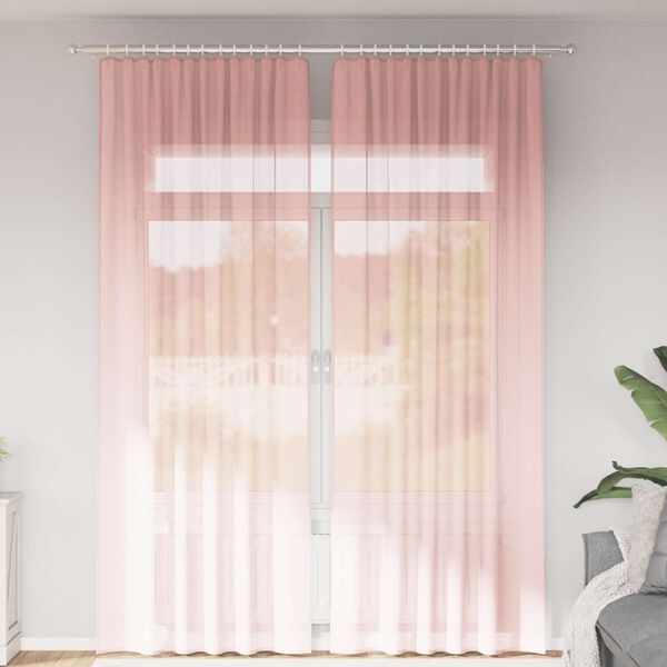 vidaXL Cortinas de voile com laços 2 pcs rosa 140x260 cm