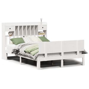 vidaXL Cama com estante sem colch&atilde;o 140x190 cm pinho maci&ccedil;o branco