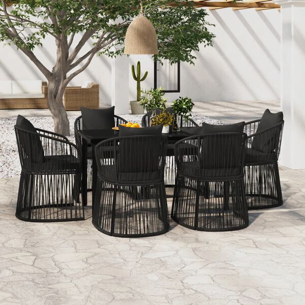 vidaXL 7 pcs conjunto de jantar para jardim com almofad&otilde;es preto