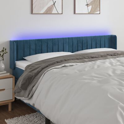 vidaXL Cabeceira cama c/ luzes LED veludo 183x16x78/88 cm azul-escuro