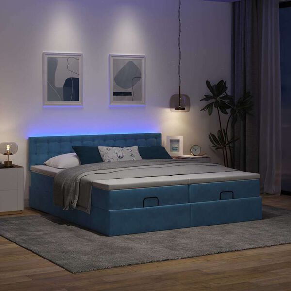 vidaXL Estrutura cama otomana colch&otilde;es 180x200 cm veludo azul escuro