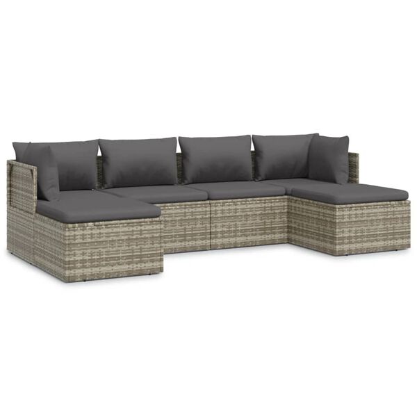 vidaXL 6 pcs conjunto lounge de jardim c/ almofad&otilde;es vime PE cinzento