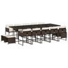 vidaXL 15 pcs conjunto jantar p/ jardim c/ almofad&otilde;es vime PE castanho