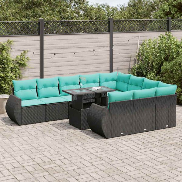 vidaXL 11 pcs conjunto sof&aacute;s jardim c/ almofad&otilde;es vime PE/ac&aacute;cia preto
