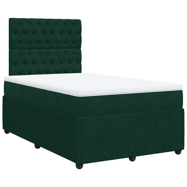 vidaXL Cama boxspring com colch&atilde;o 120x190 cm veludo verde-escuro
