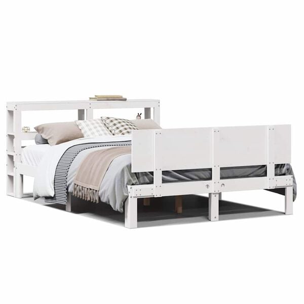 vidaXL Estrutura cama c/ cabeceira 135x190 cm pinho maci&ccedil;o branco
