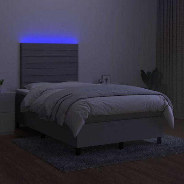 vidaXL Cama box spring c/ colch&atilde;o e LED 120x200 cm tecido cinza-claro