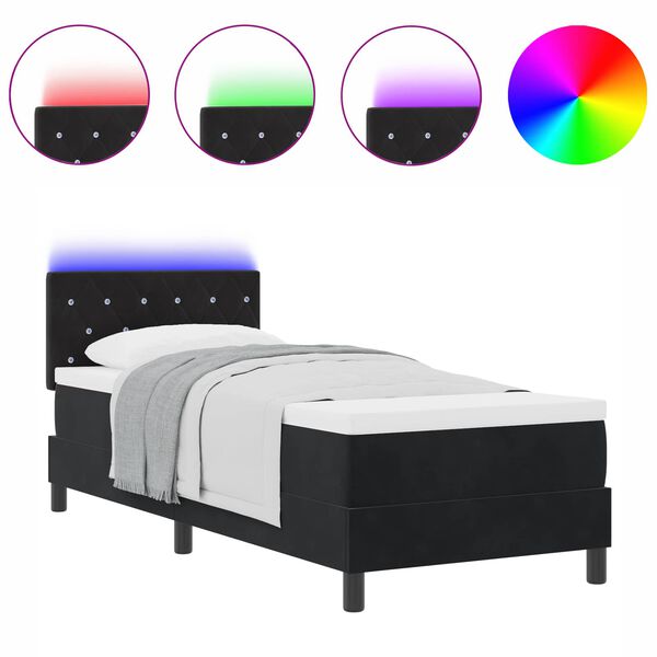 vidaXL Cama Box Spring LED com colch&atilde;o Preto 80 x 200 cm Veludo