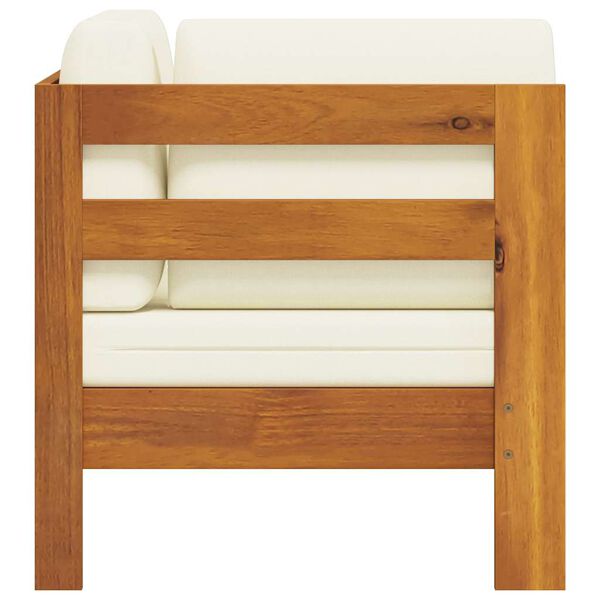 vidaXL Sof&aacute; de canto c/ almofad&otilde;es branco nata madeira ac&aacute;cia maci&ccedil;a