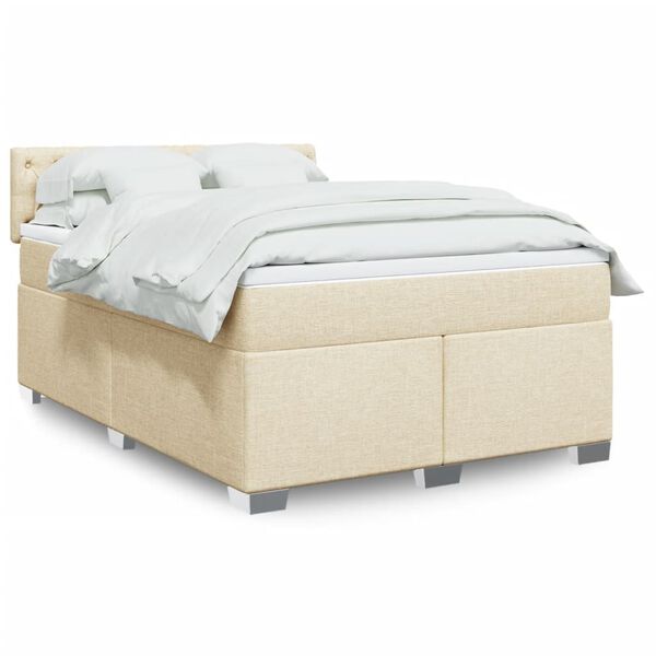 vidaXL Cama com molas/colch&atilde;o 140x190 cm tecido cor creme