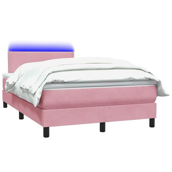 vidaXL Cama box spring c/ colch&atilde;o e LED 120x210 cm veludo Rosa