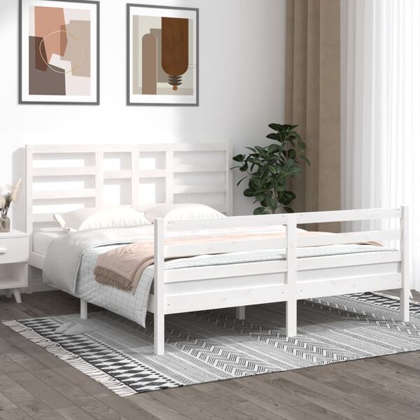 vidaXL Estrutura de cama 160x200 cm madeira maci&ccedil;a branco