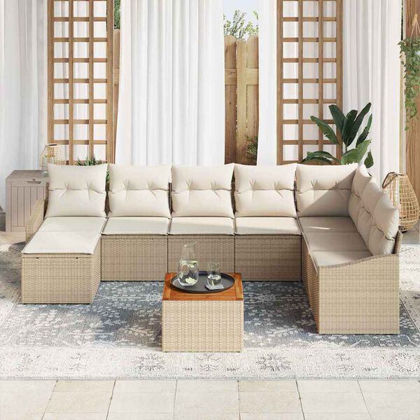 vidaXL Conjunto de Sof&aacute; de Jardim 9 pcs Bege Rattan Sint&eacute;tico
