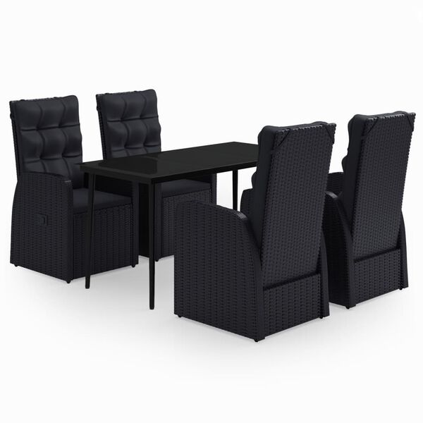 vidaXL 5 pcs conjunto de jantar p/ jardim c/ almofadões preto