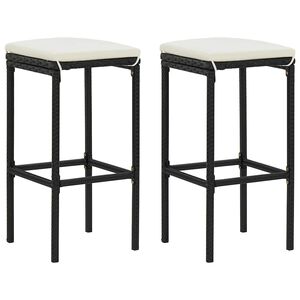 vidaXL Bancos de bar com almofad&otilde;es 2 pcs vime PE preto