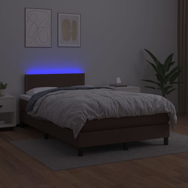 vidaXL Cama box spring c/ colch&atilde;o/LED 120x200 cm couro artif. castanho