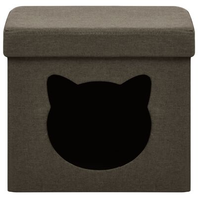 vidaXL Banco de arrumação dobrável padrão gato tecido castanho-escuro