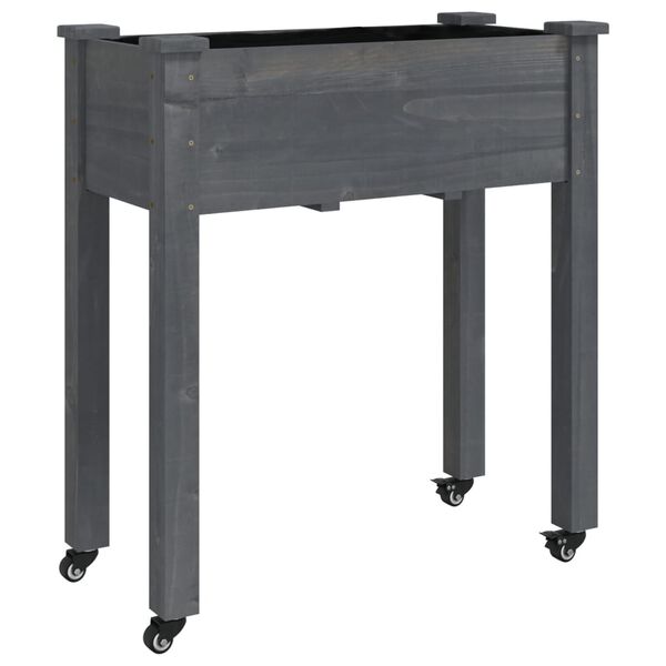 vidaXL Floreira c/ forro e rodas 71x37x80 cm abeto maci&ccedil;o cinzento