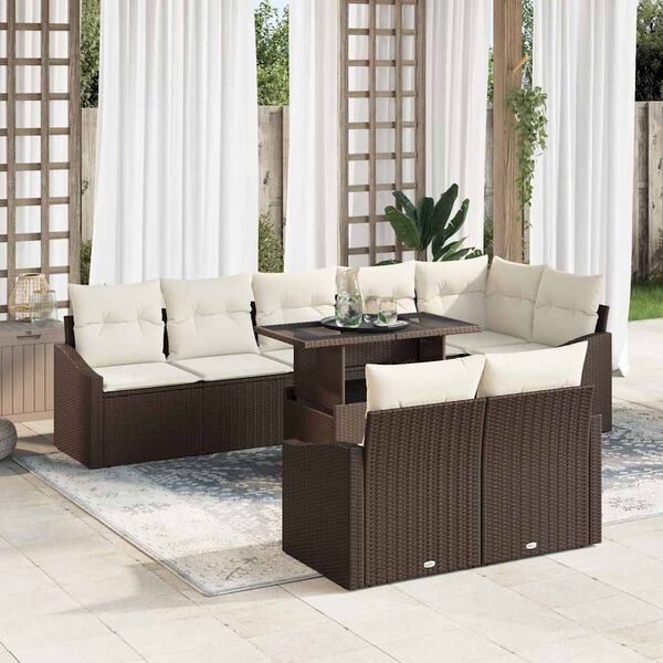 vidaXL Conjunto de Sofá de Jardim com almofada 9 pcs Marrom e Creme