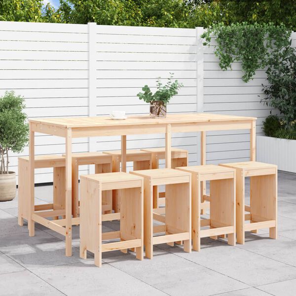 vidaXL 9 pcs conjunto de bar para jardim pinho maci&ccedil;o