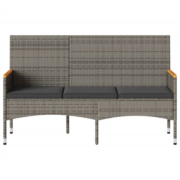 vidaXL Banco de jardim com almofadões 3 lugares vime PE cinzento