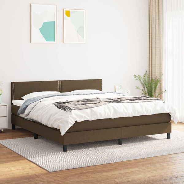 vidaXL Cama com molas/colch&atilde;o 160x200 cm tecido castanho-escuro