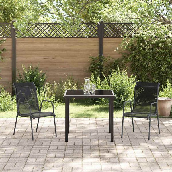 vidaXL Conjunto de Jantar para Jardim 3 pcs Preto Textileno e a&ccedil;o